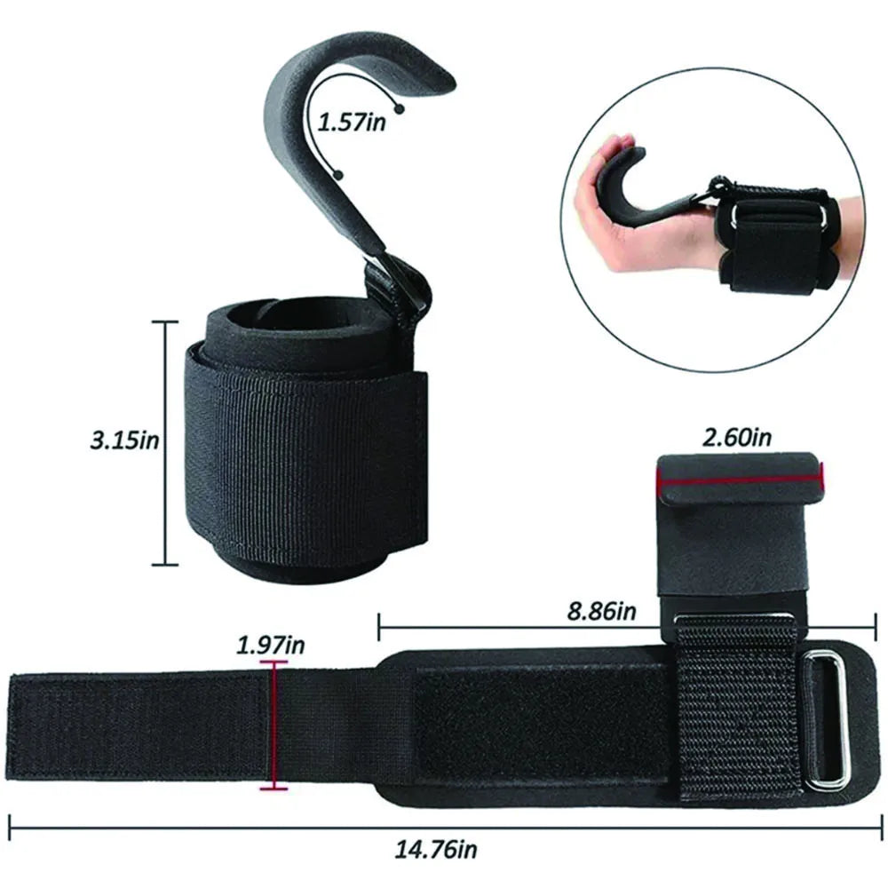 Non-Slip Weight Lifting Hook Grips with Wrist Wraps Hand-Bar Wrist Strap Gym Fitness Hook Weight Strap Pull-Ups Power Gloves