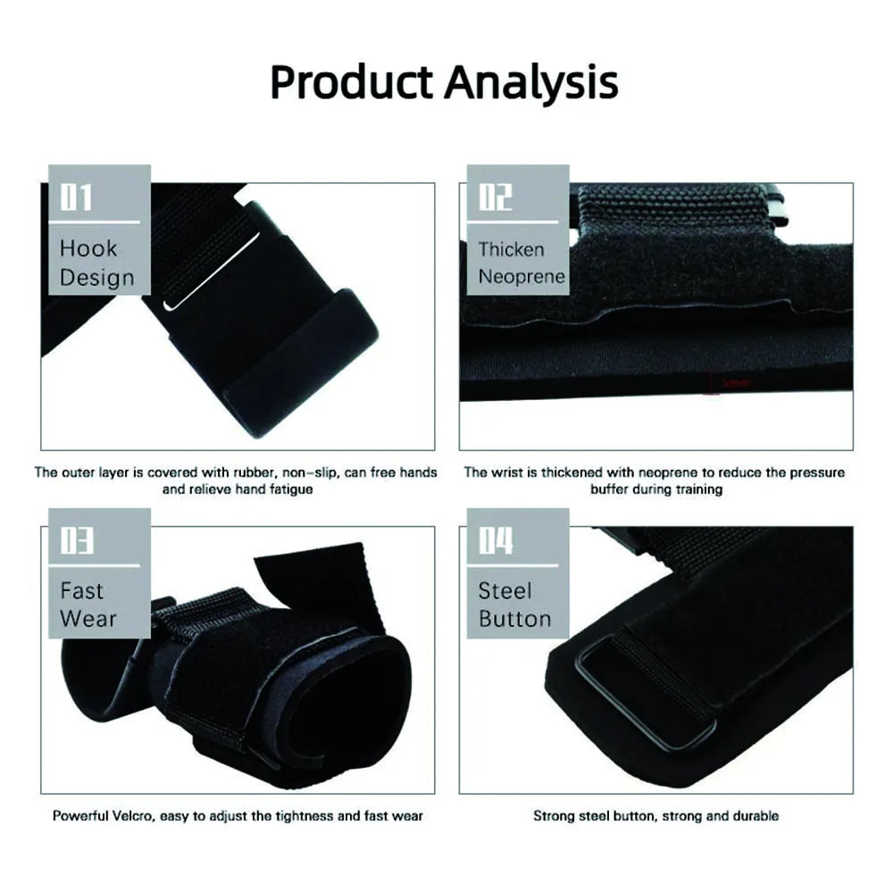 Non-Slip Weight Lifting Hook Grips with Wrist Wraps Hand-Bar Wrist Strap Gym Fitness Hook Weight Strap Pull-Ups Power Gloves