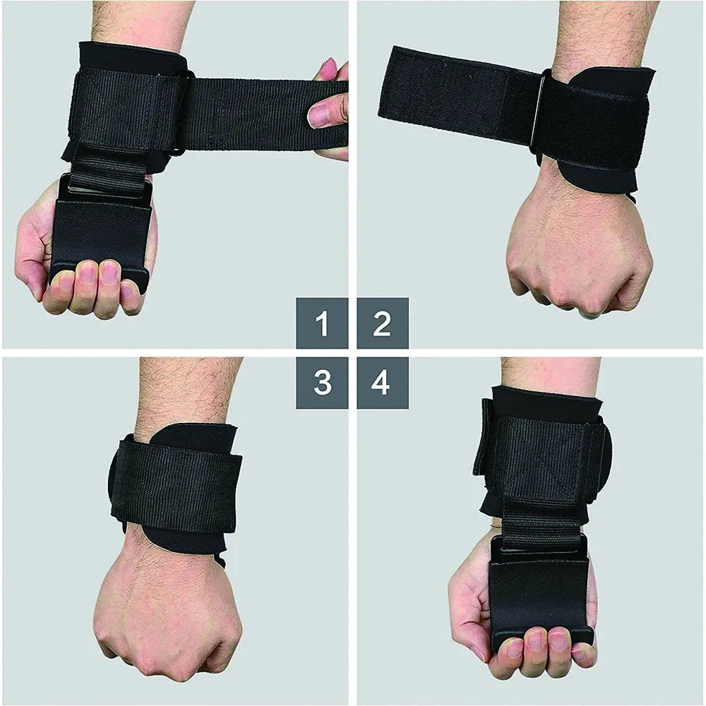 Non-Slip Weight Lifting Hook Grips with Wrist Wraps Hand-Bar Wrist Strap Gym Fitness Hook Weight Strap Pull-Ups Power Gloves